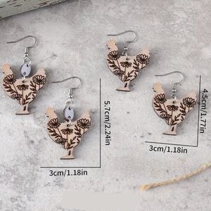Rustic Wooden Rooster Earrings - Floral Engraved Farmhouse Style Jewelry